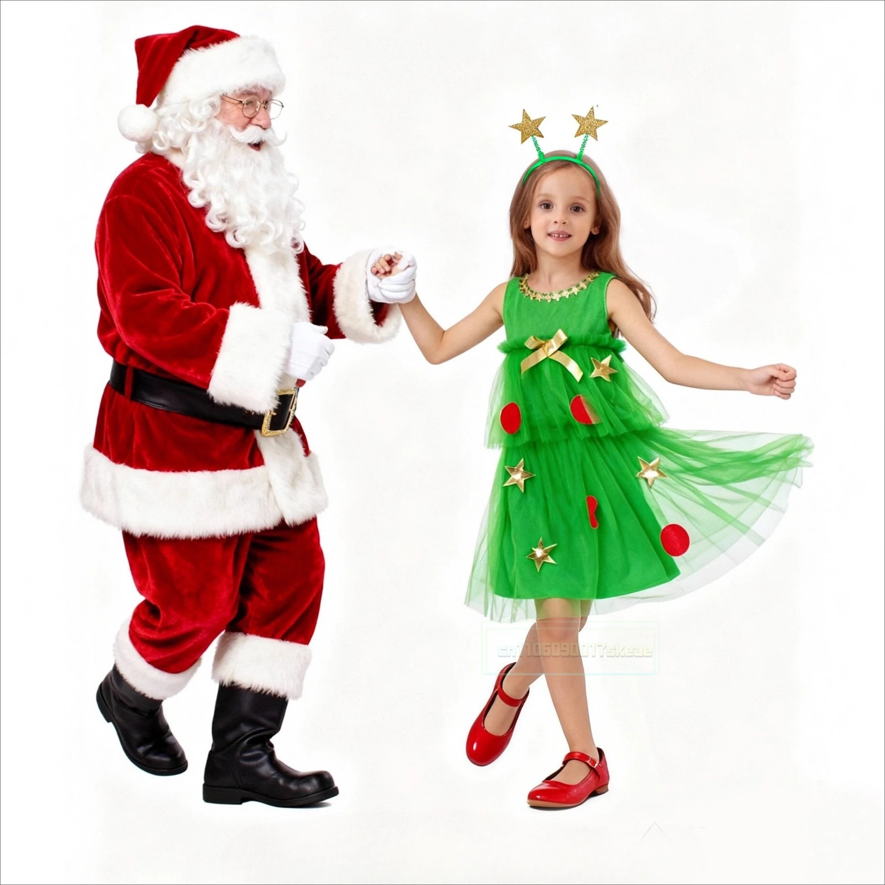 

New Year Elf Costume for Kids Girl Red Green Santa Claus Suit Set with Hat Children Fancy Christmas Party Dress Set Performance