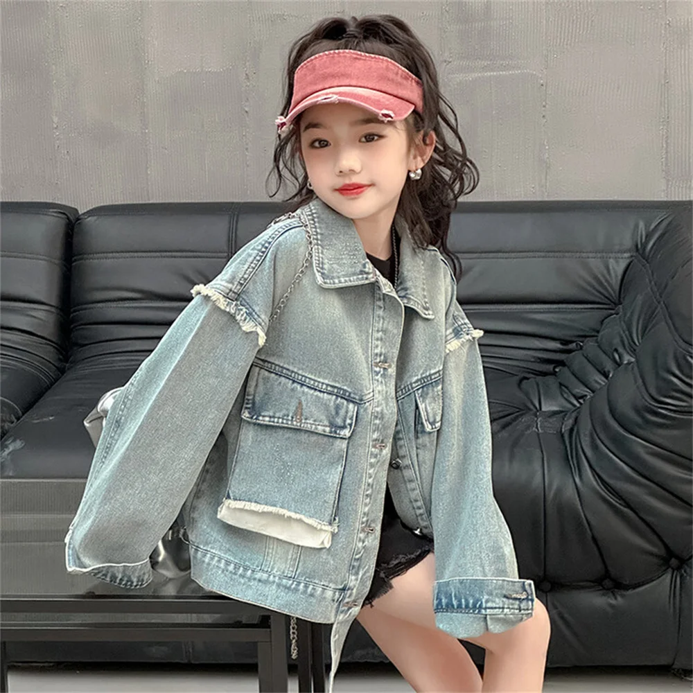 YF010 Girl Denim Jacket Youth Denim Coat Jacket Spring Autumn Fashionable Girl Jacket Children\'s Denim Shirt Jacket