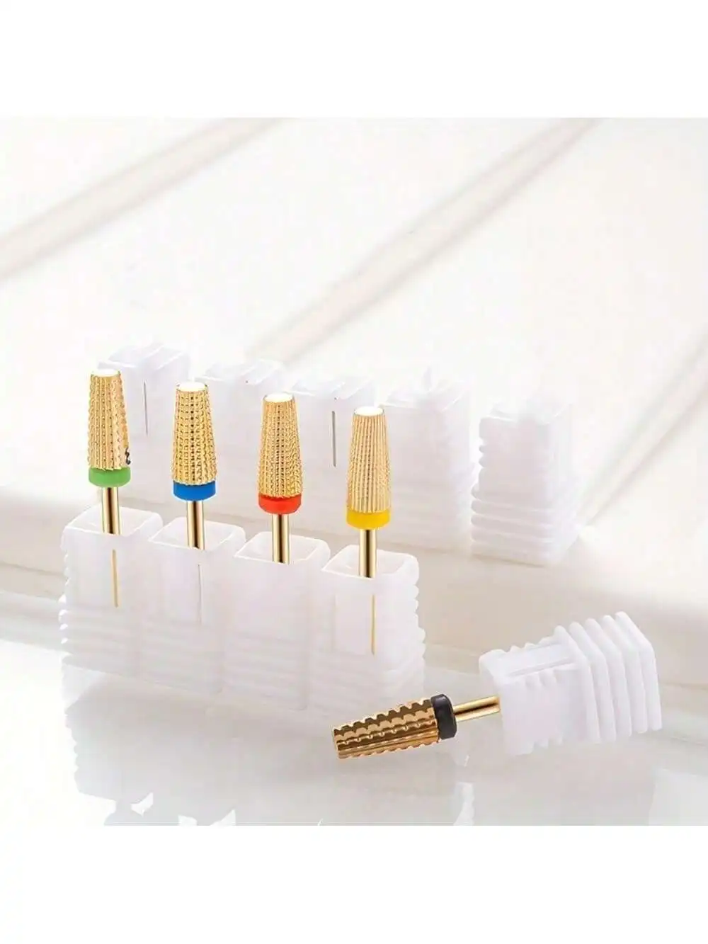 1/5個のタングステン鋼ネイルドリルビットセット - 金メッキラインストーン、2.35mmユニバーサルシャンク。 プロのネイルケア/フットケアツール