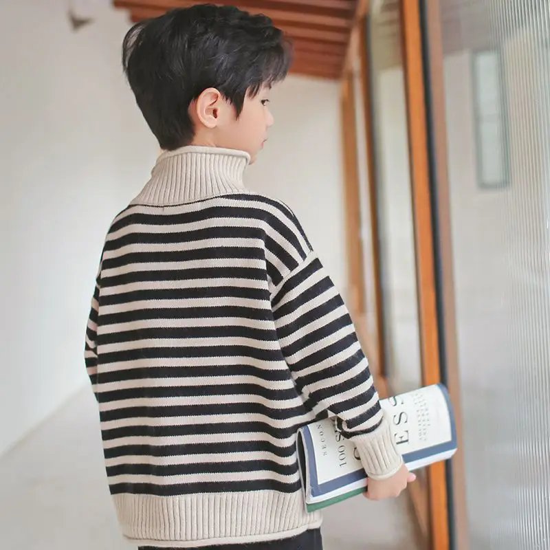 Boys Half Turtleneck Sweater Fleece Lined Thickened Pullover 2026 Autumn Winter Warm Base Layer Top Kids Knitwear