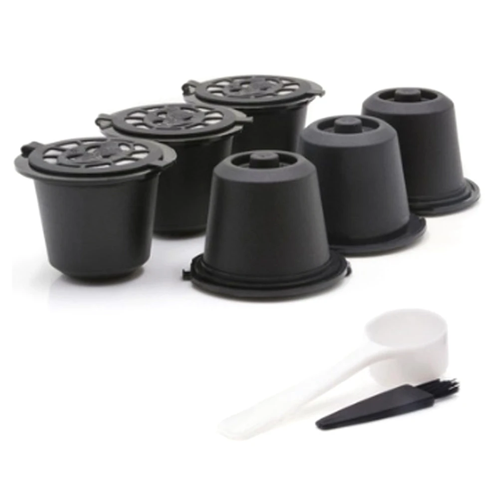 Hot New Suitable for Nespresso Coffee Machine Stainless Steel Coffee Capsule Shell Reusable Filling Coffee Powder, 6PCS, Black