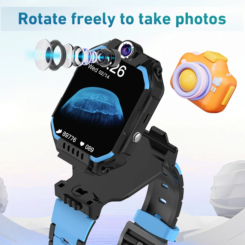 Children Smartwatch SOS Waterproof Smart Watches WIFI Positioning 4G Watch Kids Video Call Student 360 ° Rotating HD Camera