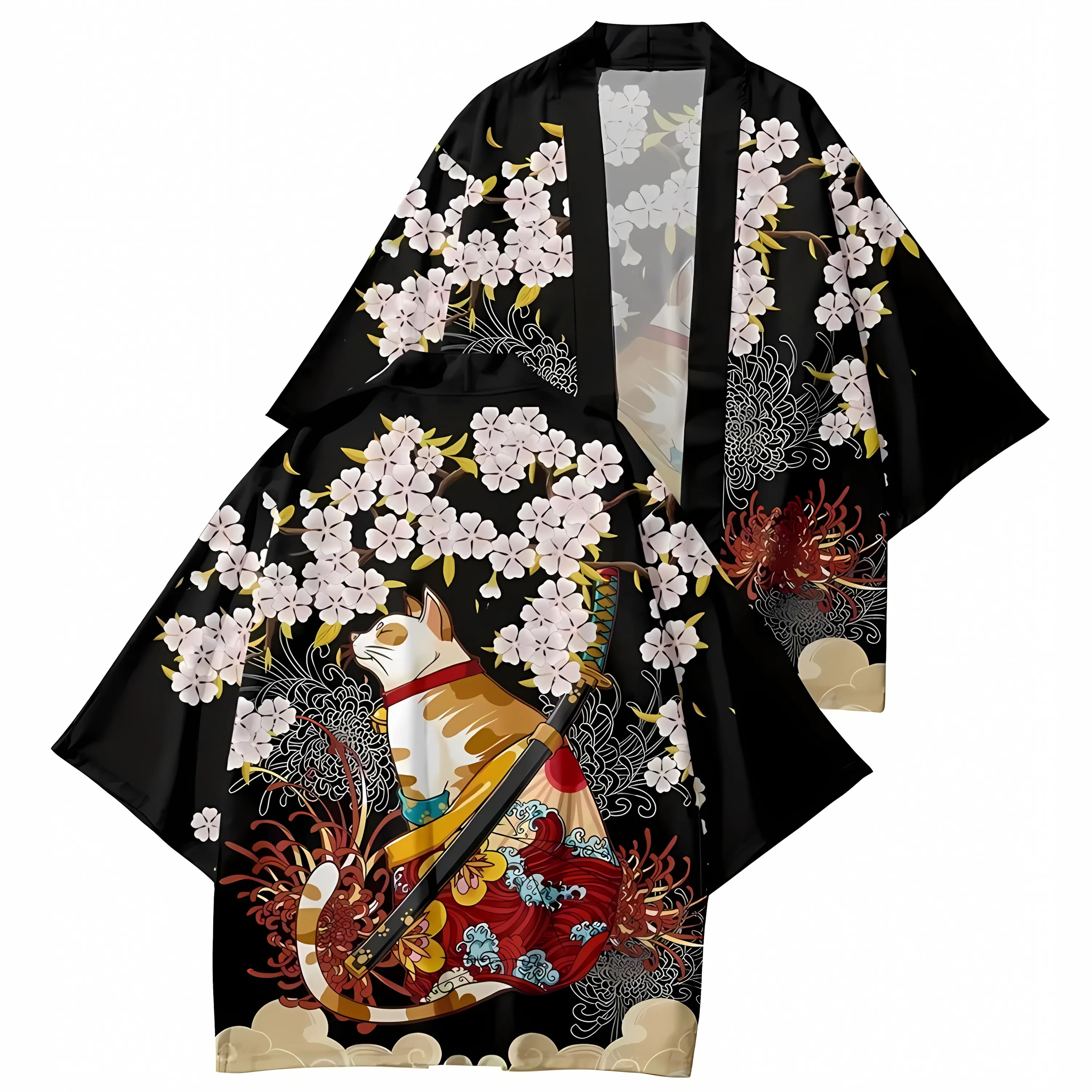 2026 Summer New Men's Kimono with 3D Cat Pattern Print for Street Casual Fashion Comfortable Soft Breathable