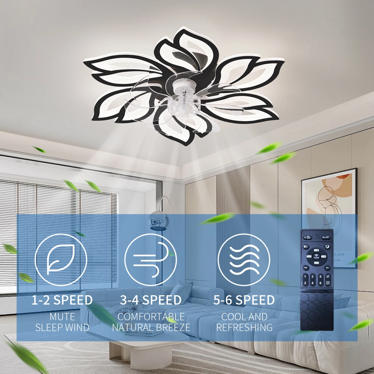 25.5In Ceiling Fan with Lights, Remote Control 3 Color Temperatures,6 Gear wind Speed Fan Light