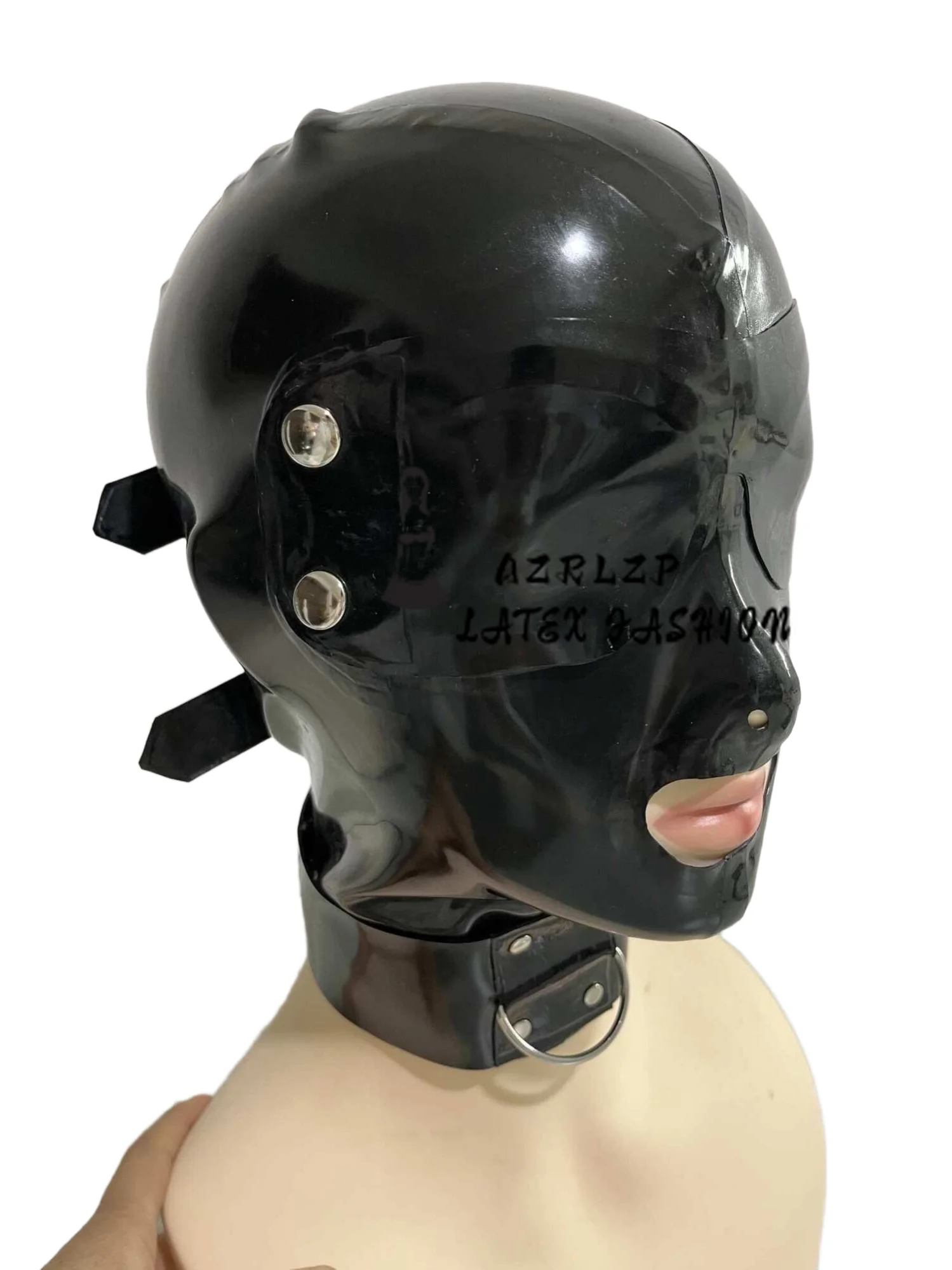 

Латексный капюшон/резиновая маска для головы с отверстиями для глаз и молнией сзади