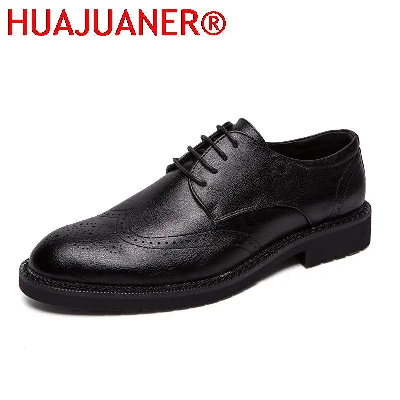 Mens Shoes Fashion Brogue Shoes Classic Casual Leather Shoes Bureau Business Shoes Elegant Male Comfortable Formal Dress Shoes