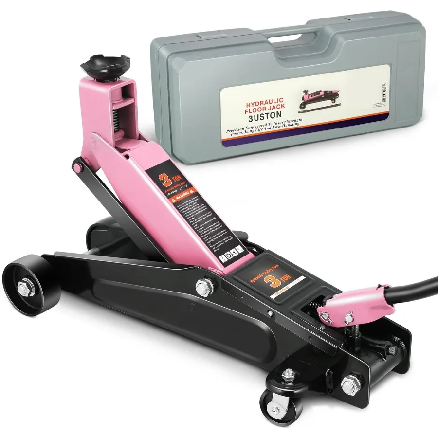 

3-тонный низкопрофильный гидравлический напольный домкрат с сверхмощным стальным строительным резиновым седлом, предохранительным клапаном и поворотными роликами для
