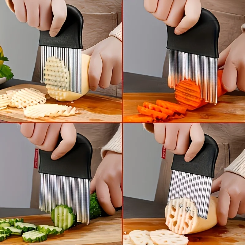 Heavy Duty Stainless Steel Wavy Slicer Manual Chopper Multifunctional Vegetable Cutter Perfect for Potato Carrot Cucumber Salad Fruit Cutting Kitchen Gadget