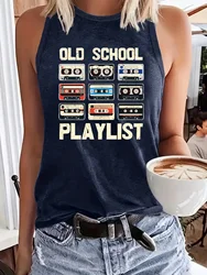 Tape & Letter Print Tank Top, Casual Sleeveless Tank Top For Summer, Women's Clothing