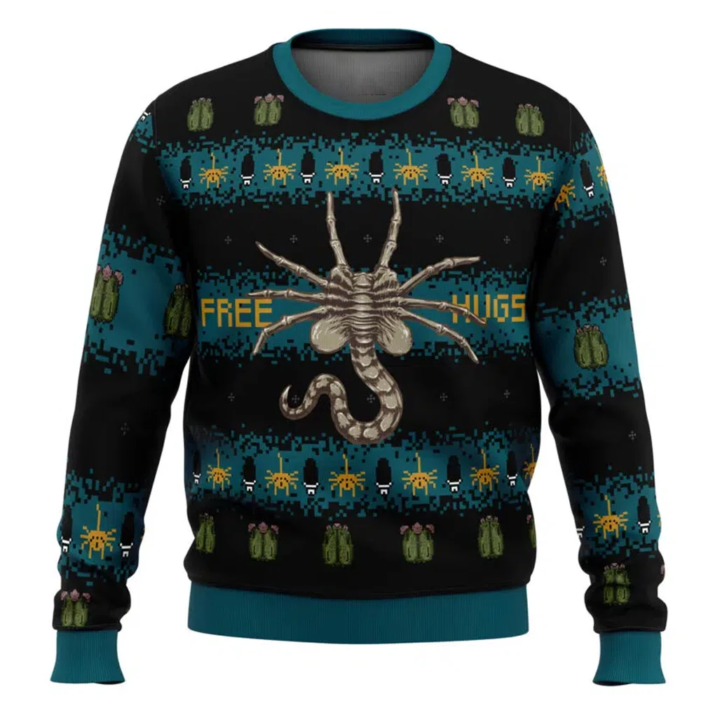 Free Hugs Alien Facehugger Ugly Christmas Sweater Cartoon Anime Women Men Pullover Tops 2025 Fashion Couple Hoodie Sweatshirt