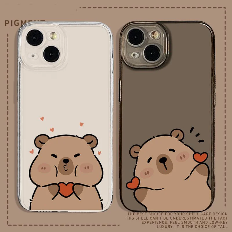 Cute Capybara Couple Phone Case For iPhone 15 11 12 14 13 Pro Max Mini XS Max XR SE 6 7 8 Plus Kawaii Aniaml Transparent Covers