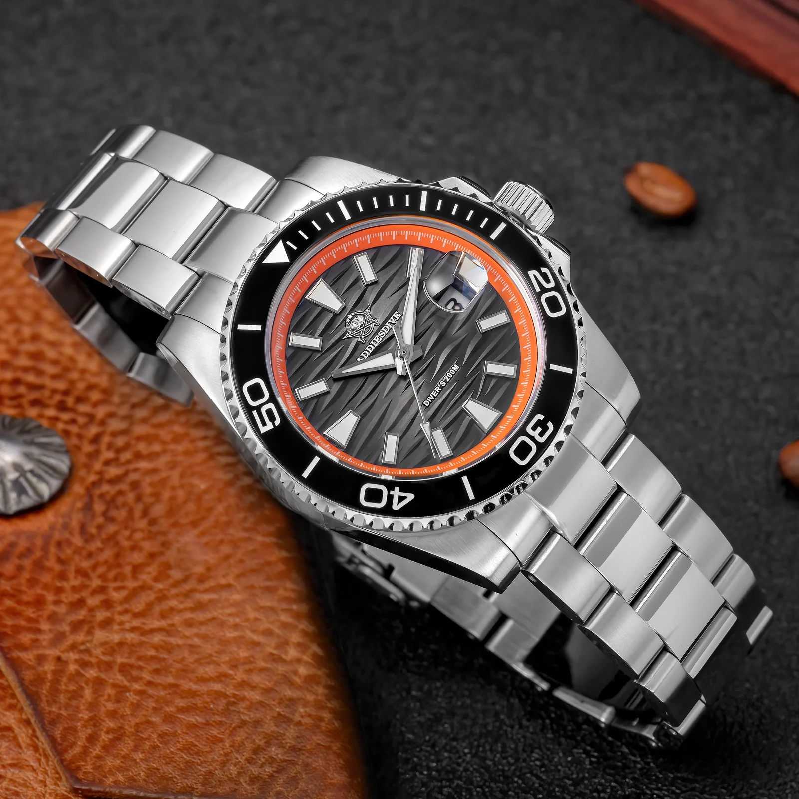 

ADDIESDIVE Calendar Display Quartz Watches BGW9 Luminous Men's Diving Watch AD2514 Reloj Hombre 200m Waterproof Stainless Steel