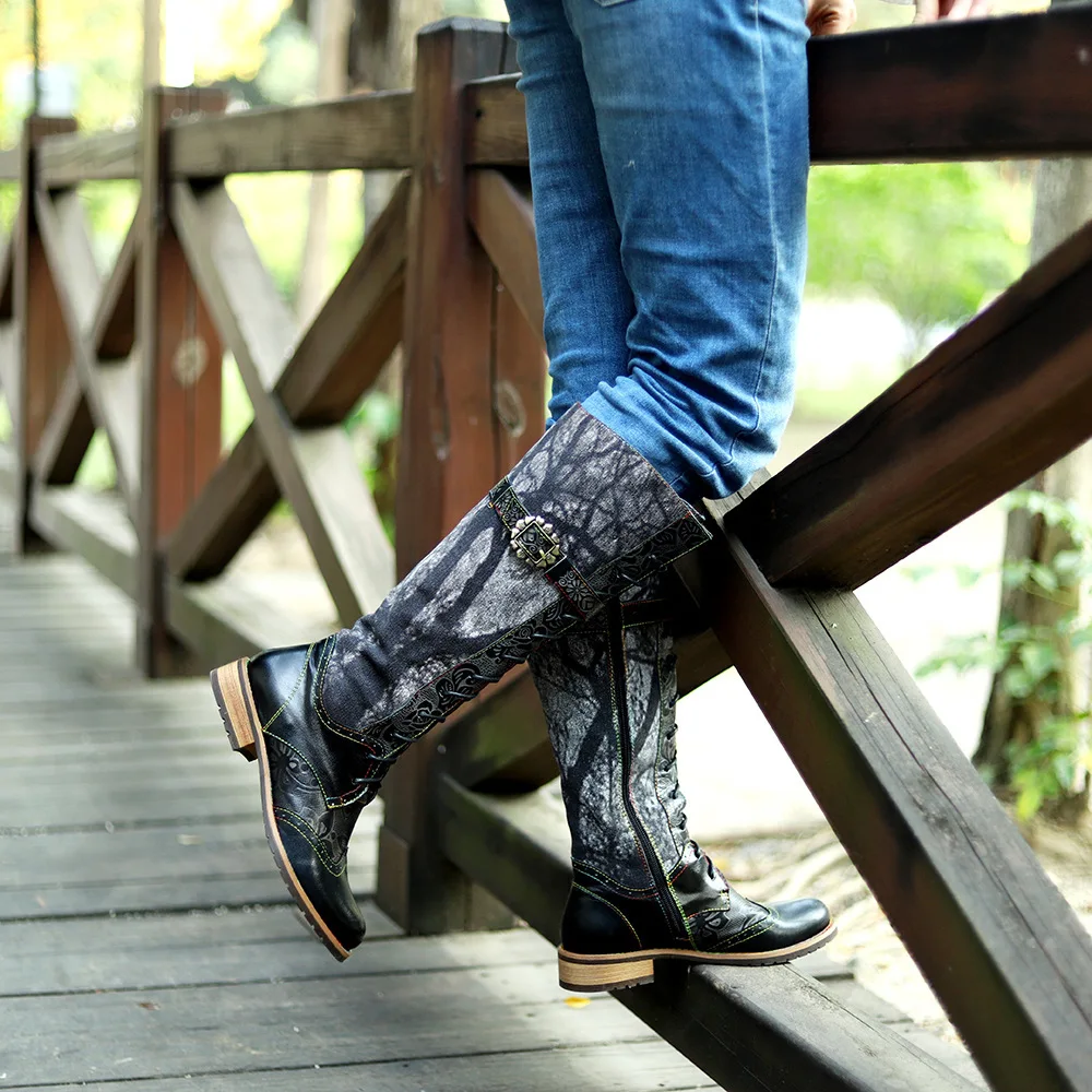 4 سنتيمتر الدنيم طباعة القماش الجلود الاصطناعية منصة كبيرة الحجم الخريف الربيع كاوبوي النساء الكاحل الشقق الأحذية العرقية البريدي الأحذية #5