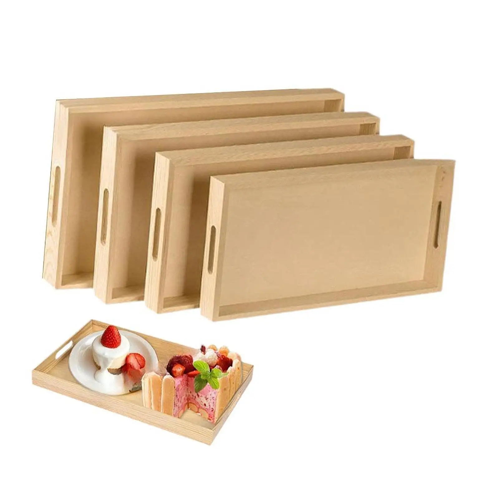 4 Pieces Montessori Tray Coffee Table Tray Educational Serving Platters Wood Storage Tray for Guest Room Bedroom Classroom