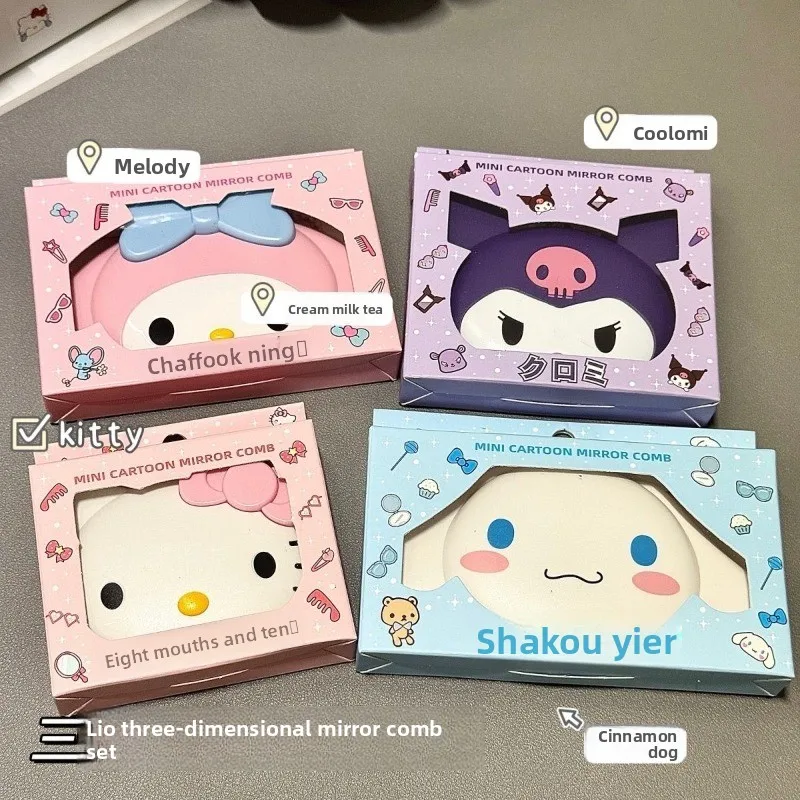 

Зеркало для макияжа Sanrio Hello Kitty, портативное складное зеркало с изображением Куроми, Синаморолла, Мелоди, женский косметический инструмент, карманное мини-зеркало, подарки