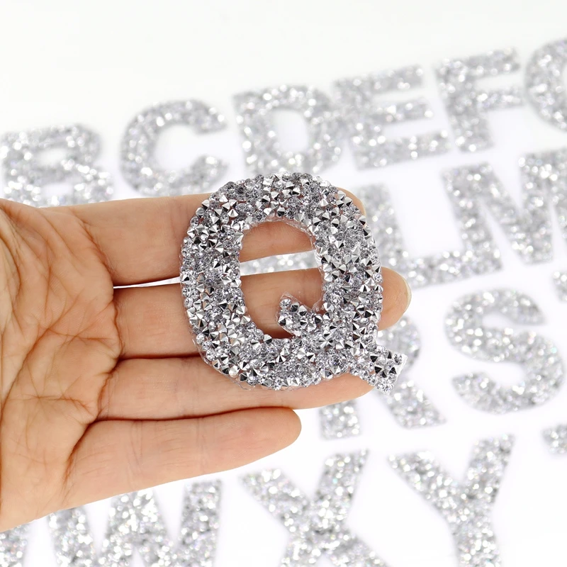 1 قطعة حجر الراين الفضة الأبجدية رقم الحروف المطرزة الحديد على للملابس شارة لصق للملابس حقيبة الأحذية Stripes بها بنفسك المشارب #2