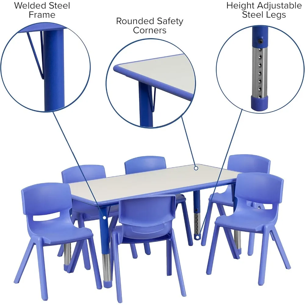 Emmy-mesa de actividades de aula ajustable para niños, 6 sillas apilables, mesa de actividades Rectangular de plástico