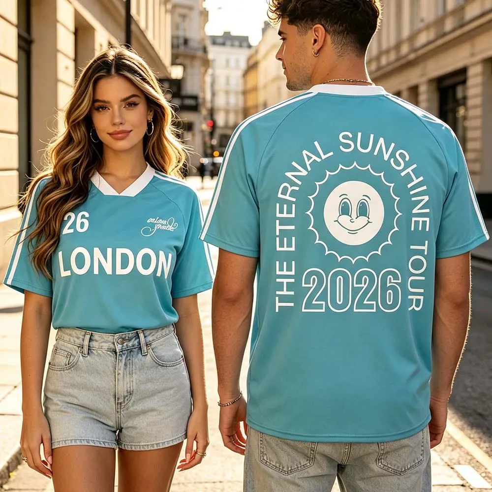 Image of The Eternal Sunshine Tour Fußballtrikot, Design von Ariana Grande, Fußball-T-Shirts, V-Ausschnitt, kurze Ärmel, lockeres Herren-T-Shirt, Unisex