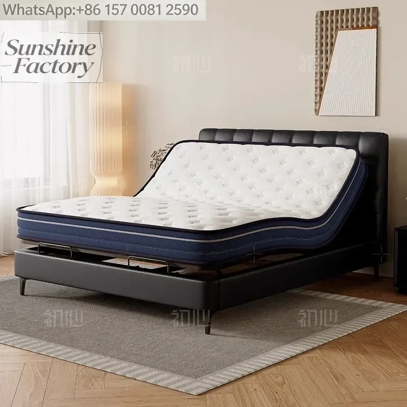 Okin Motor Adjustable Extra-Large Smart Mattress Bed Frame New Wireless Remote Control Genuine Leather Extendable Metal Frame