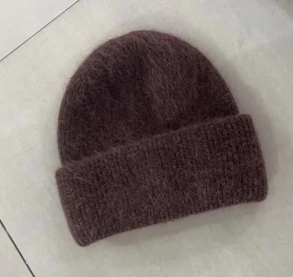 Mode warme Kaschmir Wolle Schädel Mütze Angola Kaninchen Fell Winter gestrickte Mützen Frauen Frauen Ski Outdoor einfarbige Hüte – Detail 17