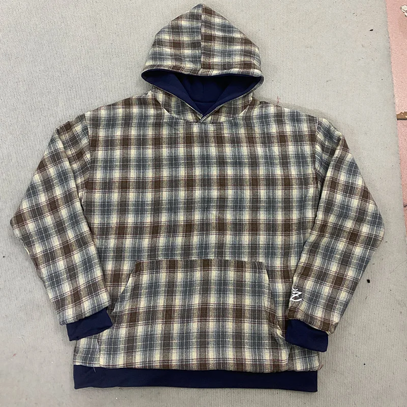 Street Trend Casual Unisex Loose Top American Hip Hop Plaid Letter Pattern Loose Autumn Winter Pullover Y2K Long Sleeve Hoodie