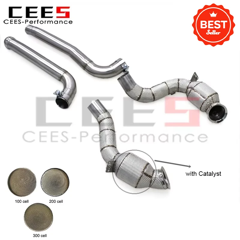 

cees with Catalyst Downpipe for 2014-2023 Mercedes-Benz AMG GT GTS 4.0T SUS304 Tuning Exhaust System Free Flow Exhaust Pipe Kit