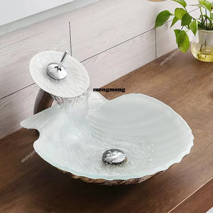 

Bathroom glass washbasin toilet fashionable scallop art table basin washbasin high-end quality
