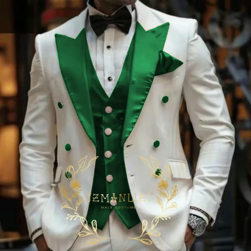 

Ivory Double Breasted Costume Slim Fit Men Suits Slim Fit Groom Tuxedos For Formal Wedding Suit Jacket Pant Vest 3 Piece Blazer