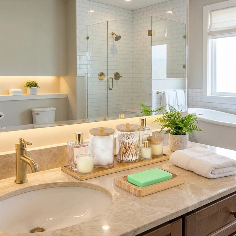 Bamboo Soap Dish & Tray Set 3