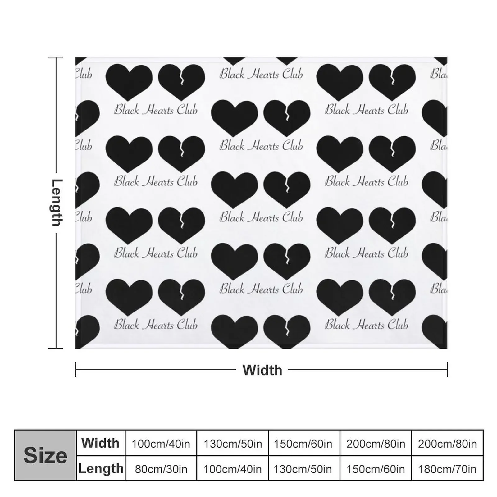 Black Hearts Club Throw Blanket Stuffeds Hairys Shaggy Blankets