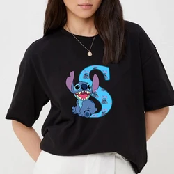 Disney-Camiseta de punto de algodón para mujer, ropa de dibujos animados Kawaii Stich, camiseta de Anime para mujer y niño, camiseta para mujer 2024