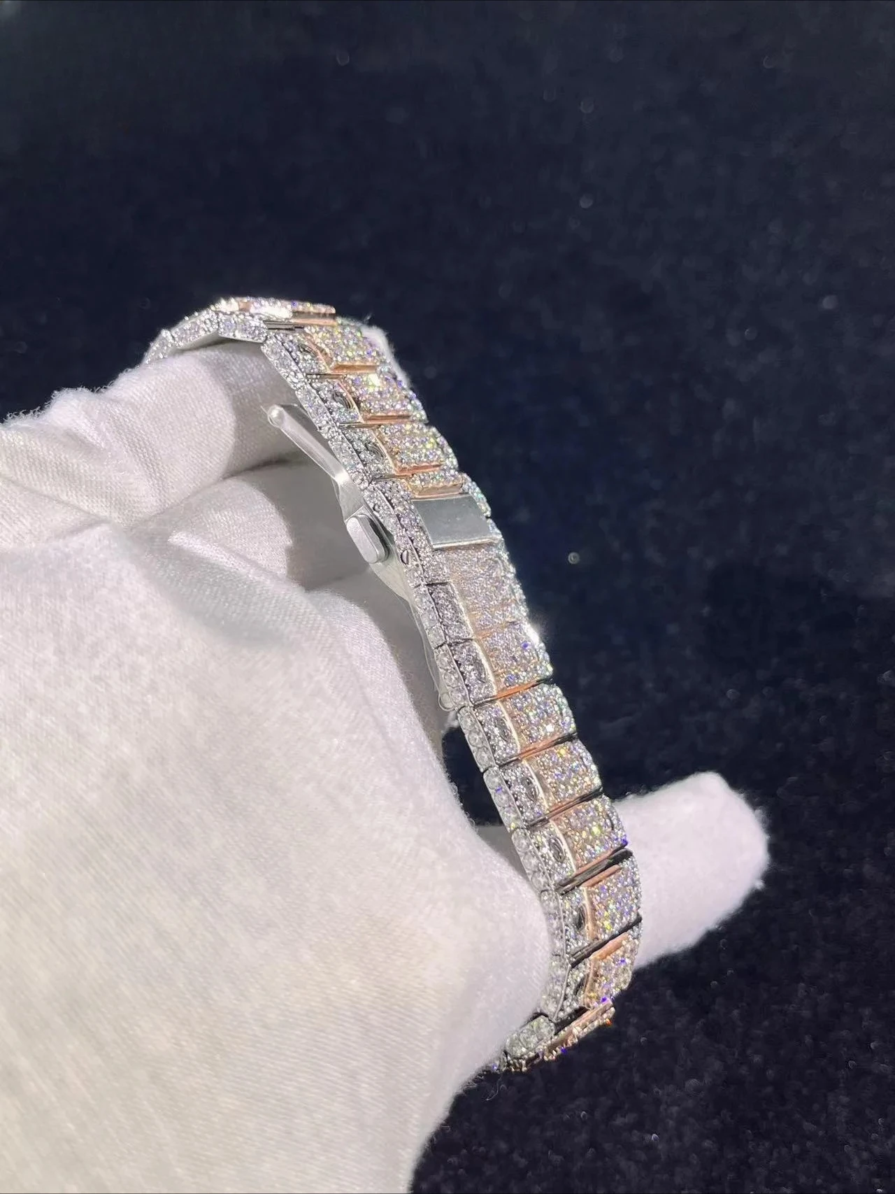 40mm Two tone Stainless Steel Silica Watch Half Body, Iced Men's Luxury Square Diamond Hiphop Automatic Machine Watch