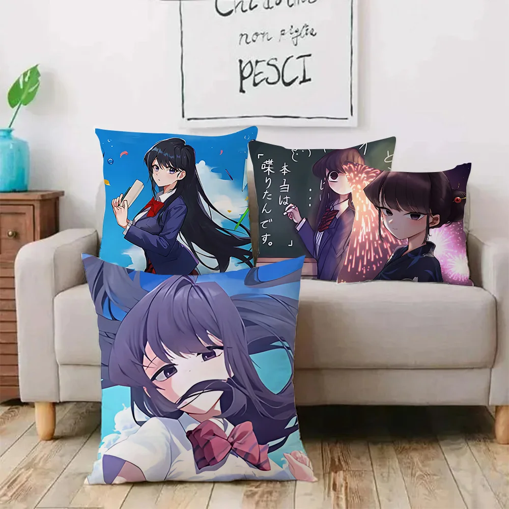 Anime Komi San Can't Communicate Pillow Covers Cartoon Sofa Decorative Home Double-sided Printing Short Plush Cute Cushion Cover