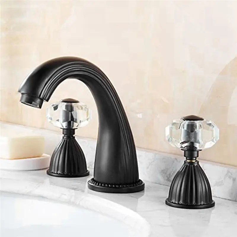AT19-Vintage Style Two Handle Bathroom Faucet Three Hole Faucet Crystal Handle Bathroom Sink Faucet