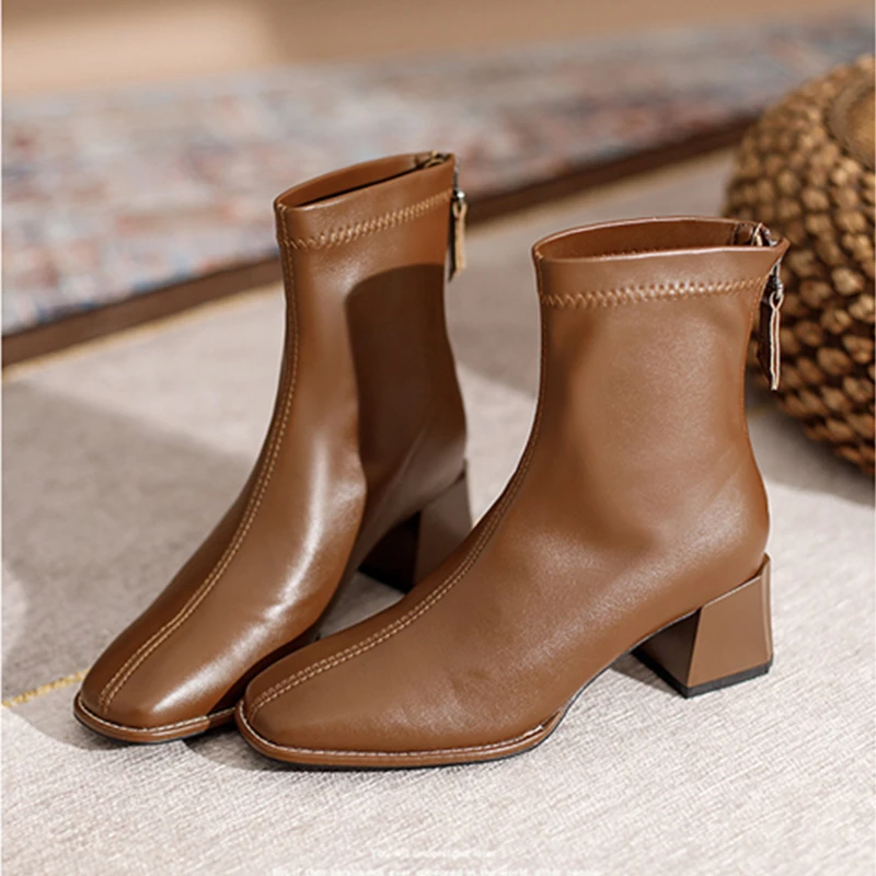 

French Women Shoes Autumn Winter Classics Ladies Boots Temperament Ankle Boots Elegant Woman Heels Shoe Warm Fashion Woman Boots