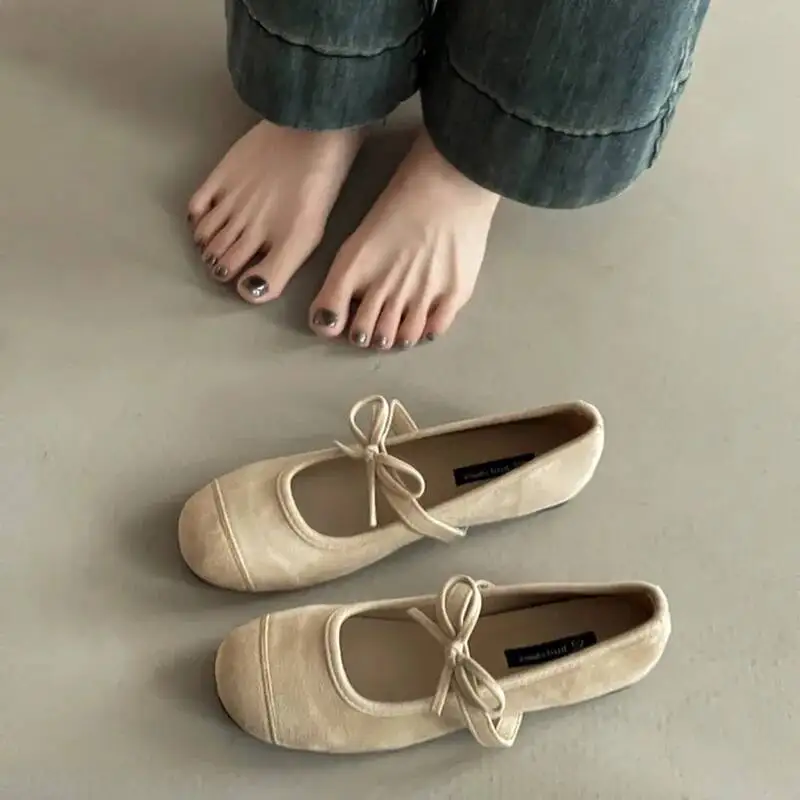 Bowknot Flat Shoes For Women Autumn French Ballet One Strap Buckle Versatile Mary Jane Shoes