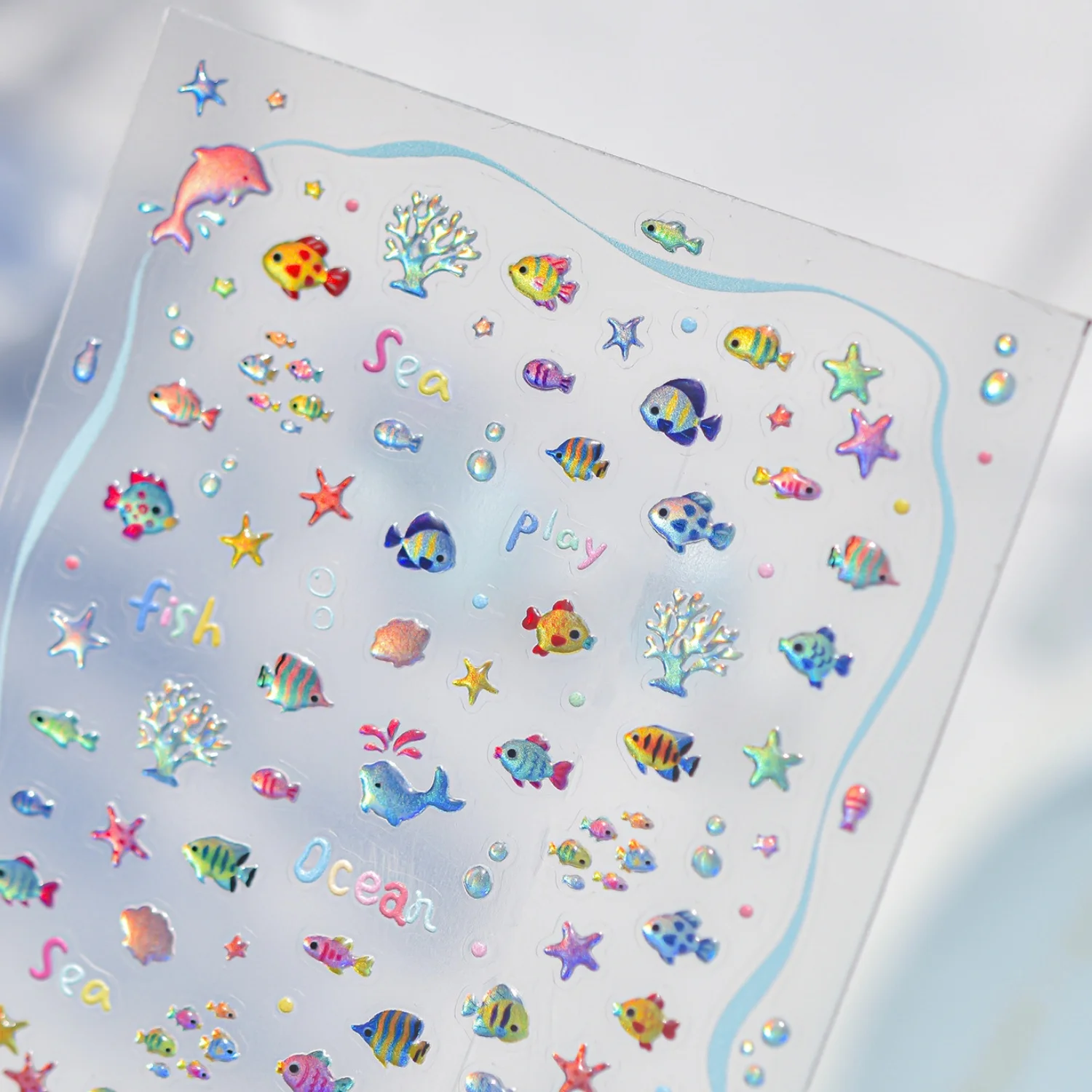 5D Jelly Ocean Nail Art Sticker Tropischer Meeresdelfin Kleiner Fisch Koralle Seestern Blase Sommerfrisch Selbstklebende Maniküre