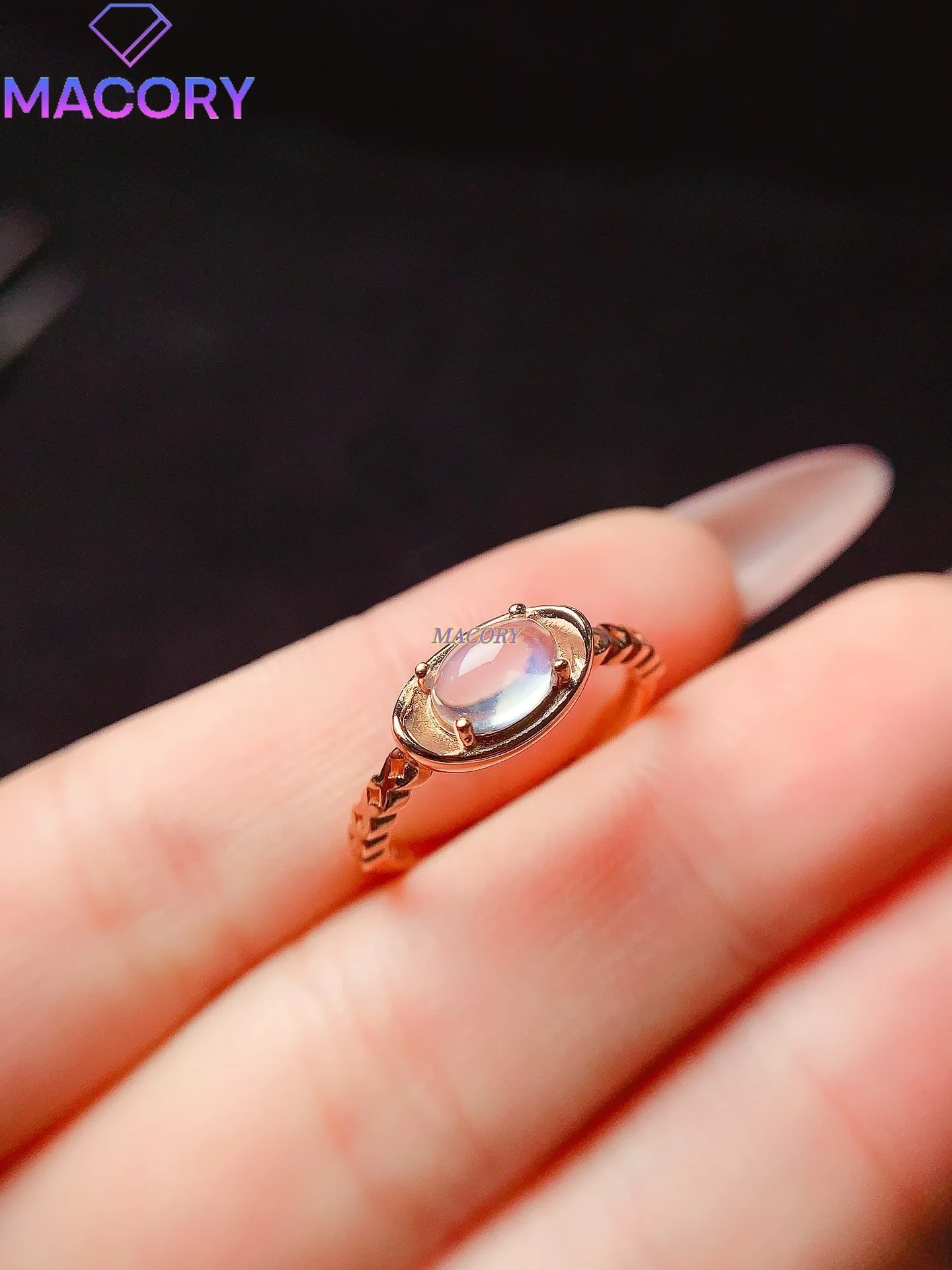 

Natural Moonstone S925 Sterling Silver Ladies Ring 5*7mm Exquisite Fashion Jewelry with Certificate Holiday High-end Gifts