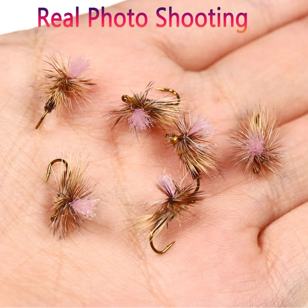 Bimoo 6PCS #14 Parachute Dry Fly Elk Hair Caddis Hare's Ear Dub Throax Emerger May Fly Barb Fly Hook Trout Fishing Lures Baits