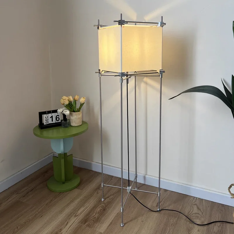 

Nordic Minimalist Stainless Steel Floor Lamps Square Parchment Lampshade Living Room Bedroom Restaurant Kitchen Standing Lights
