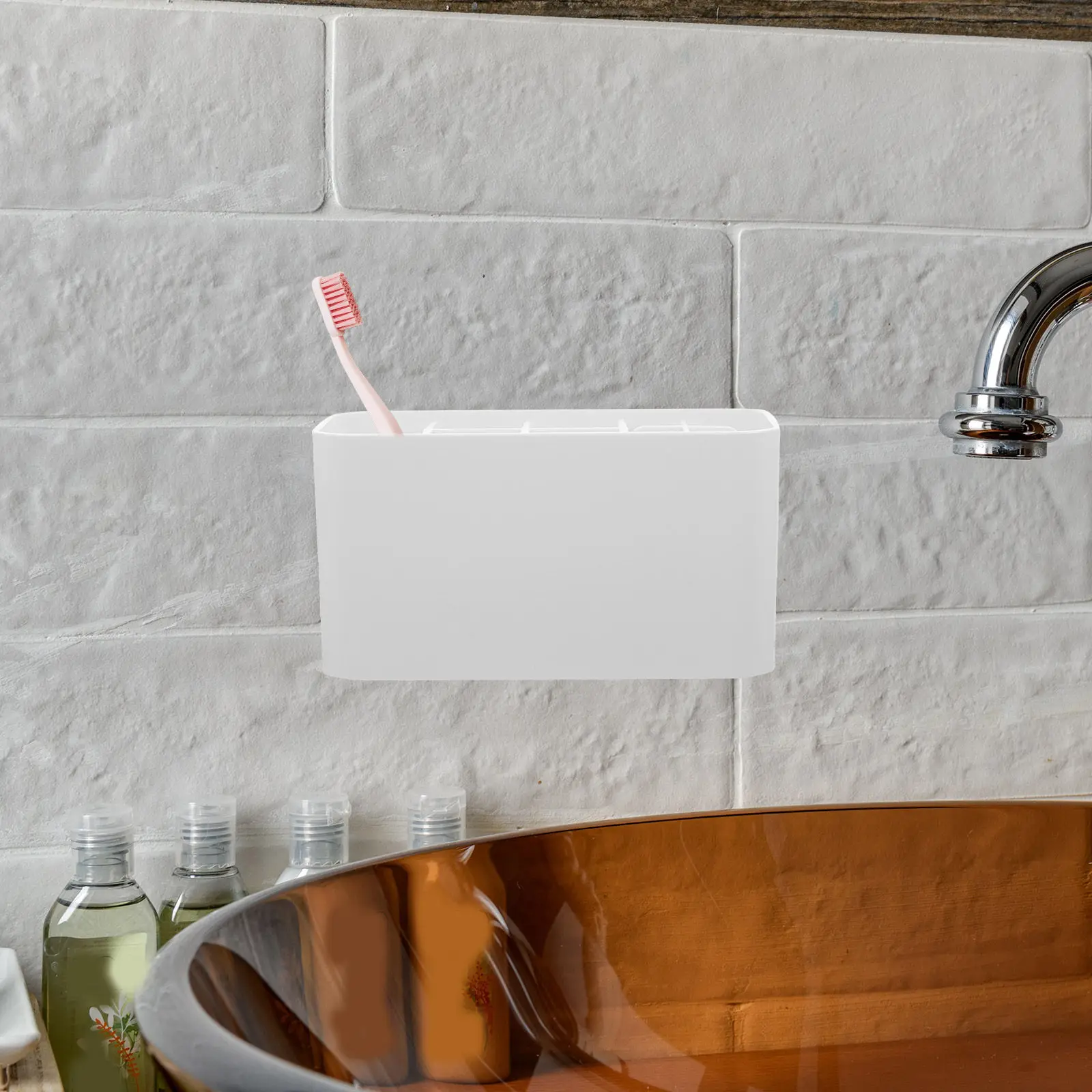 Bathroom Toothbrush Holder Storage Box Nail-Free Organizer Basin Storage Holder Desktop Container Vanity Organizer