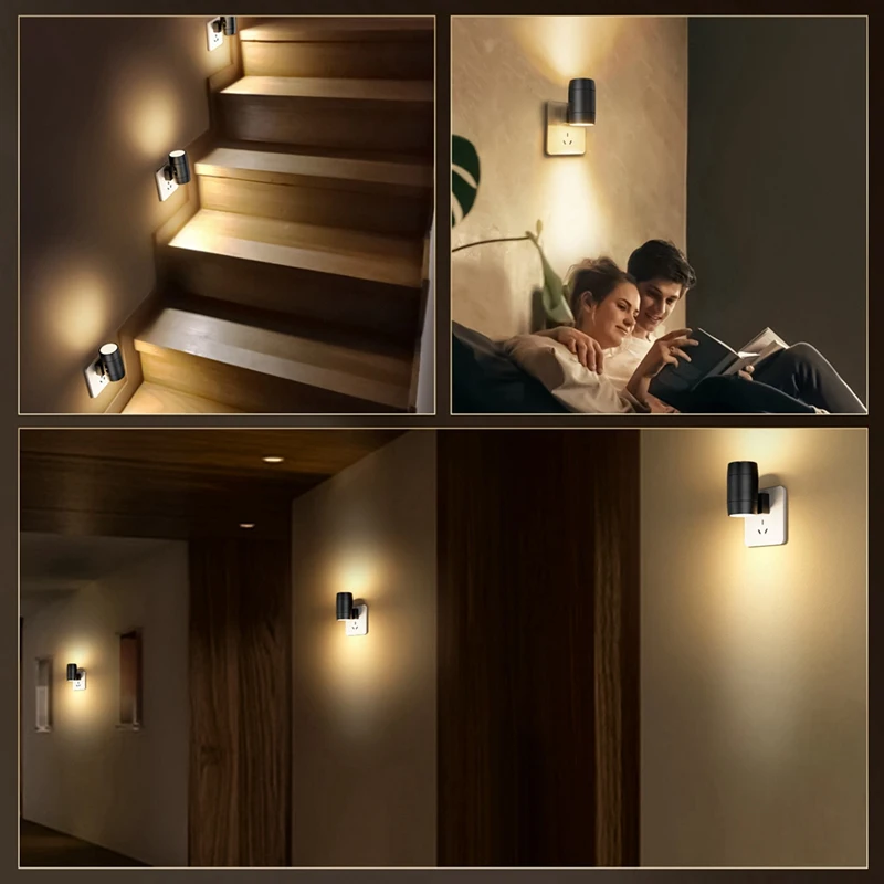 2Pcs LED Night Light Plug In Wall Lamp Sensor Adjustable Brightness Dimmable Night Lights For Hallway Bedroom US Plug