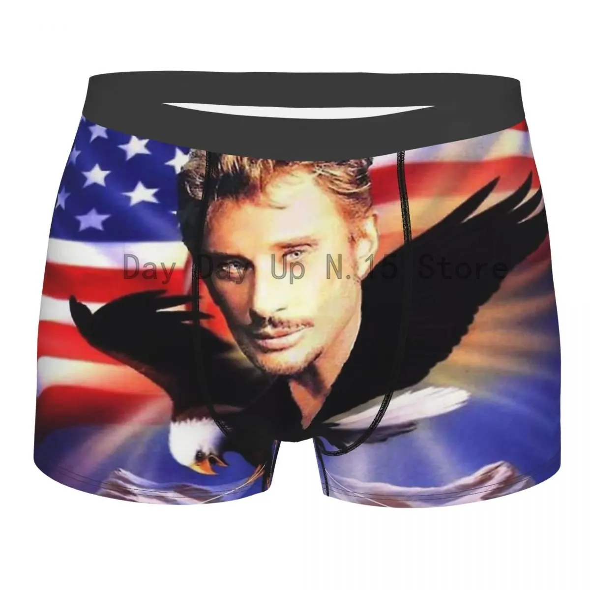 

US Eagle Johnny Hallyday Rock Music French Singer Underpants Cotton Panties Men's Underwear Comfortable Shorts Boxer Briefs