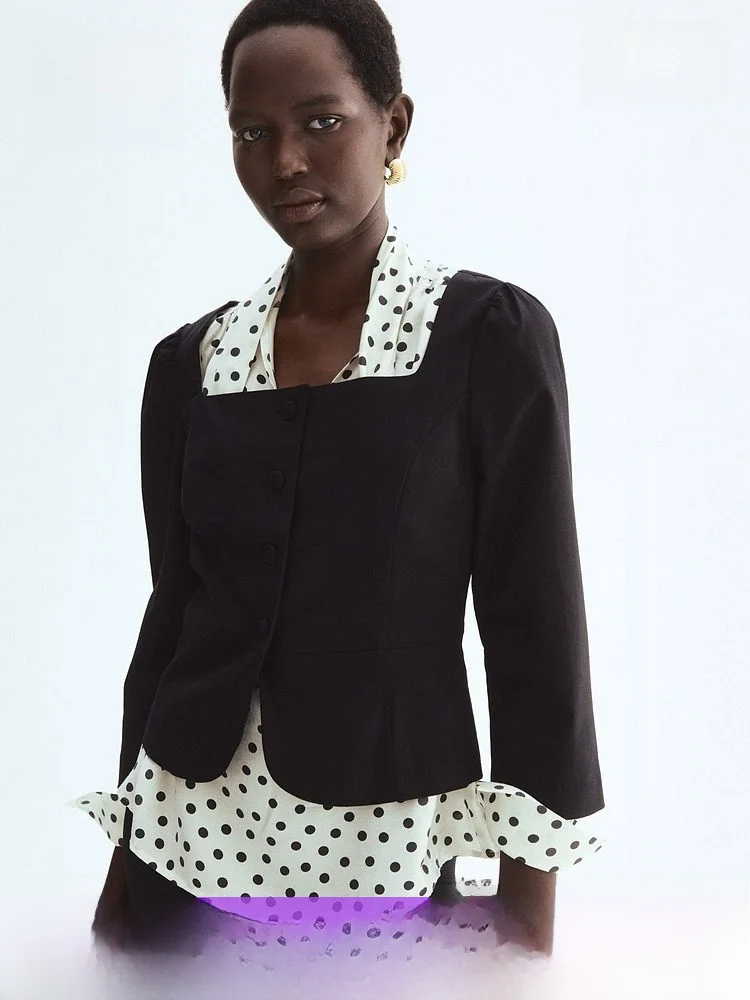 

Повседневный женский костюм с квадратным воротником H&M 32838, весна 2026, из смесового хлопка и вискозы, для повседневной носки, модная женская блузка