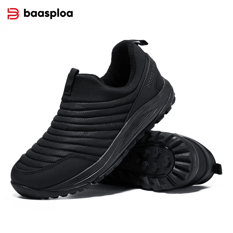 Baasploa Herren-Baumwollschuhe, Winter-Plüsch, warm, lässige Turnschuhe für Herren, bequem, Leder, wasserdicht, Wanderschuhe, rutschfest, zum