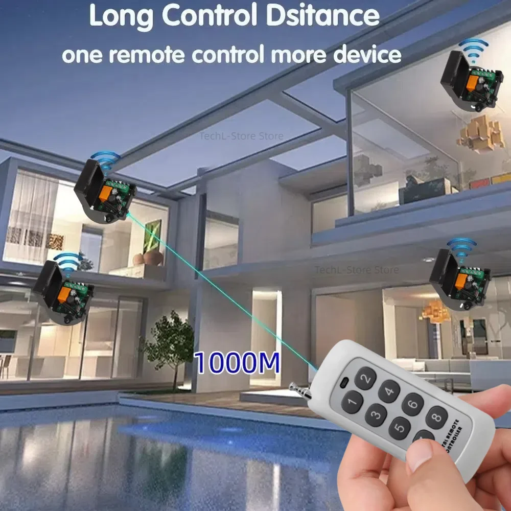 433 MHz drahtloser Fernbedienungsschalter RF-Relais DC 12 V 24 V 36 V 1000 m Sender 433 MHz Fernbedienung Tor-Türlichtsteuerung