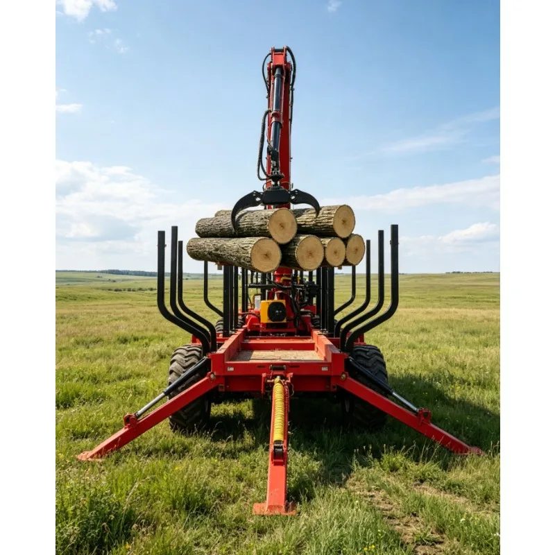 2Ton Hydraulic Log Trailer ATV 4.2m Crane Grapple CE Certified Forestry Farm Timber Trailer PTO Remote Winch EPA Approved