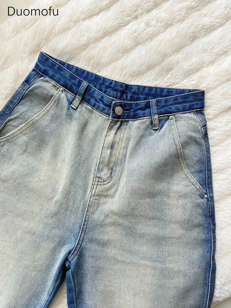 Duomofu 대비 색 클래식 높은 허리 슬림 여성 청바지 여름 패션 전체 길이 느슨한 스트레이트 스트리트 캐주얼 여성 청바지