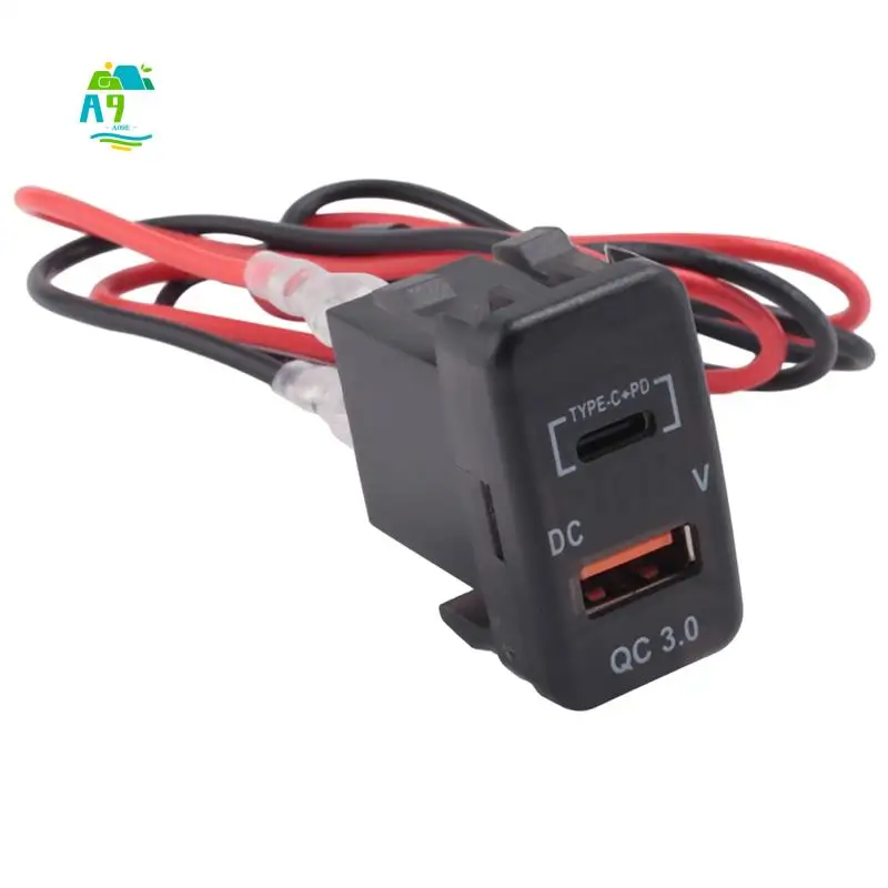 

A09E-Car Fast Charger Adapter QC3.0 Dual USB Quick Charger Socket With Voltmeter For Toyota Land Cruiser Hilux Prado FJ