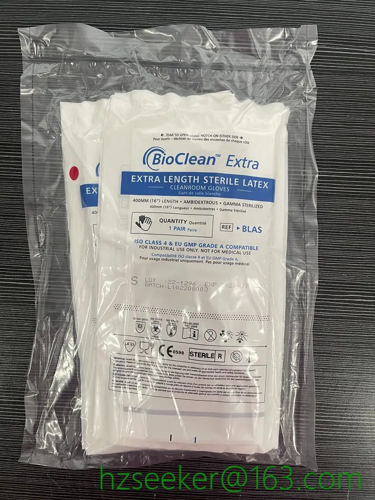 Ansell Bioclean Extra Blas (10 Pairs)Disposable Latex Cleanroom  Glove ISO Class 4 & EU GMP Grade A/B  Length 400mm or 16 inch